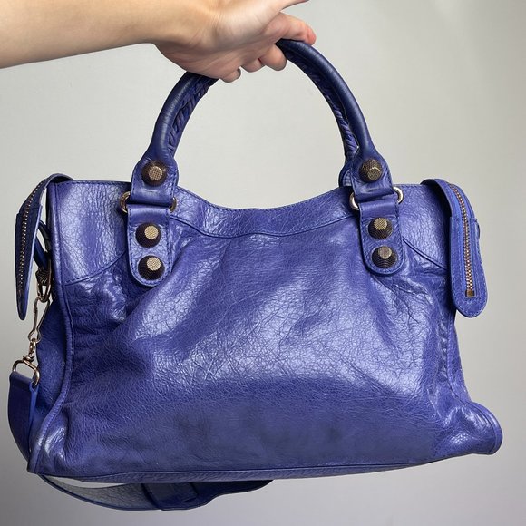 Authentic Balenciaga Motocross Classic City Bag in Purple with Rose Gold hardwar - Picture 3 of 16